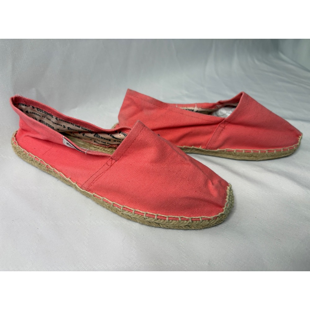 SOLUDOS Women‎ Coral Pink Canvas Espadrille Flats Sz 37/6.5 Slip On Casual Beach